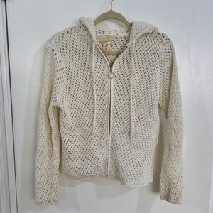 Cream Knit Zip-Up Knit Hoodie
